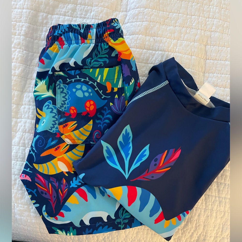 Millie & Maxx swim trunks and rash guard dinosaur 5t - Picture 3 of 3